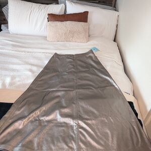 Faux Leather A-Line Maxi Skirt in Silver